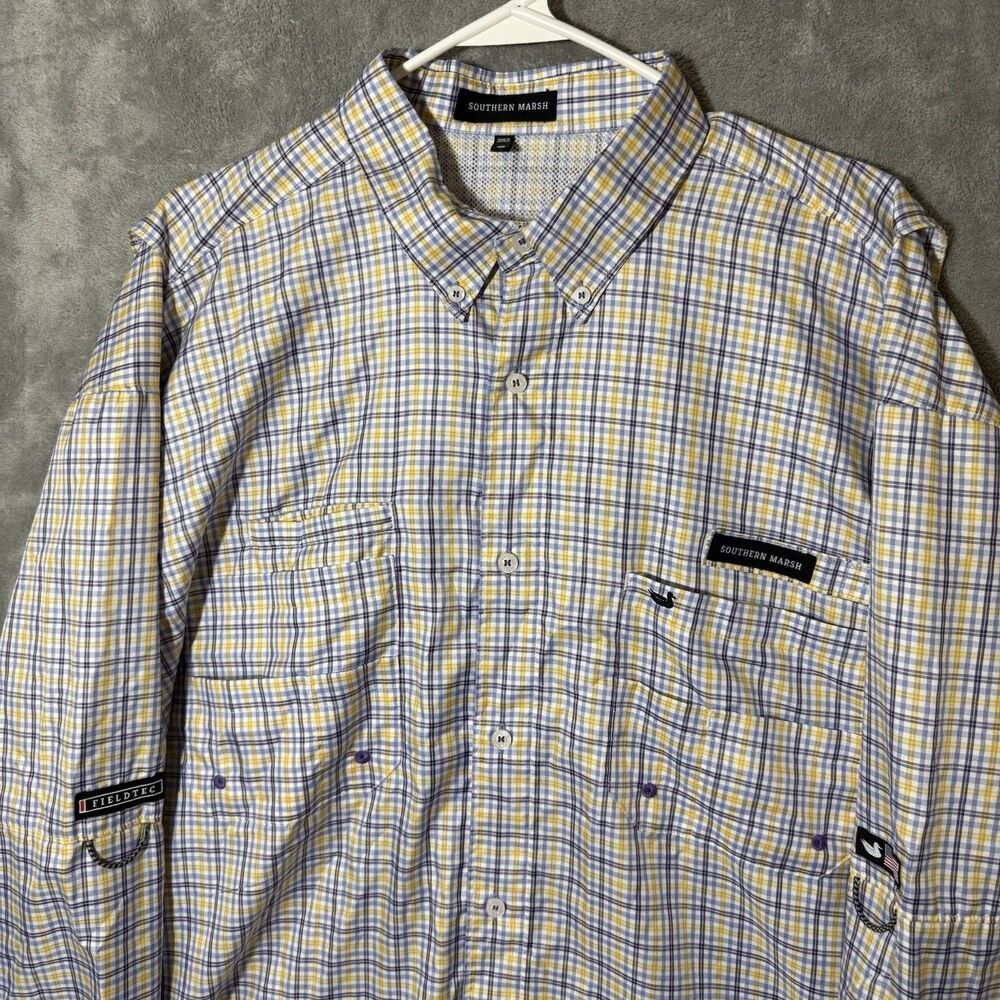 Southern Marsh Men Shirt XL Fieldtec Fishing Outdoor Vented Button Yellow Purple - Picture 2 of 6